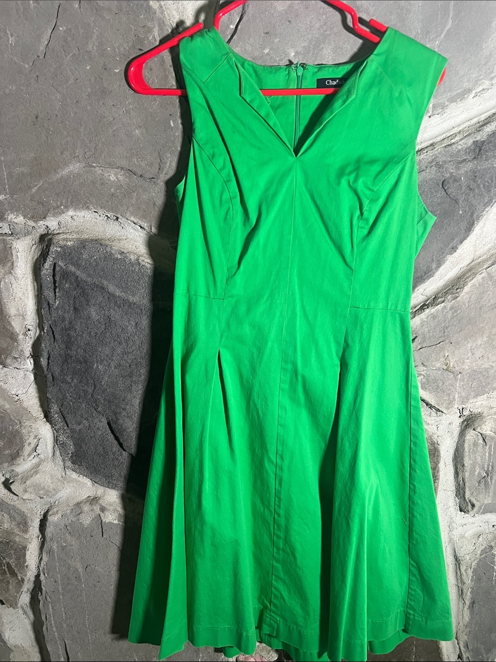 Chadwicks V-Neck Sleeveless Fit-and-Flare Dress in Bright Green